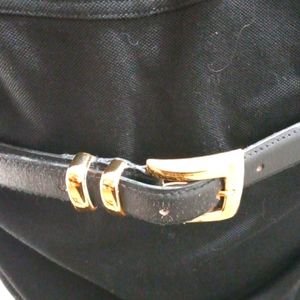 Black Leather Belt, Goldtone Buckle XL